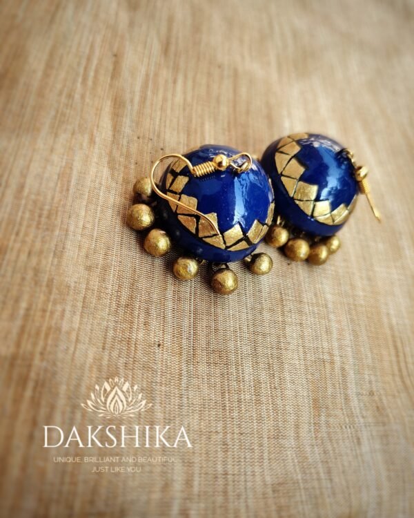 Terracotta- Medium Size Jhumka ( Golden with Blue)