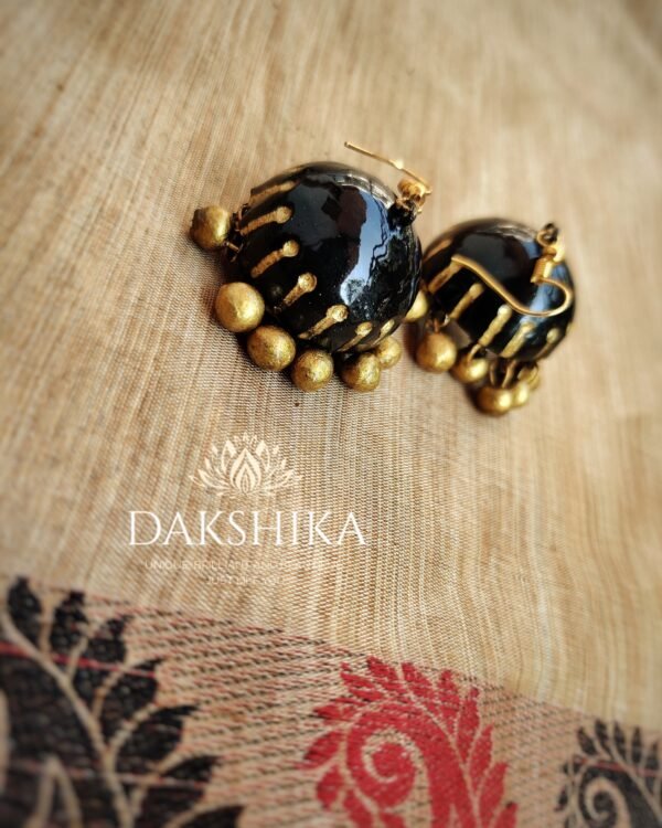 Terracotta- Medium Size Jhumka ( Golden with Black)