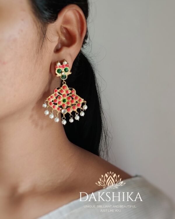 Terracotta- Big Size Earrings ( Golden with Red & Green)