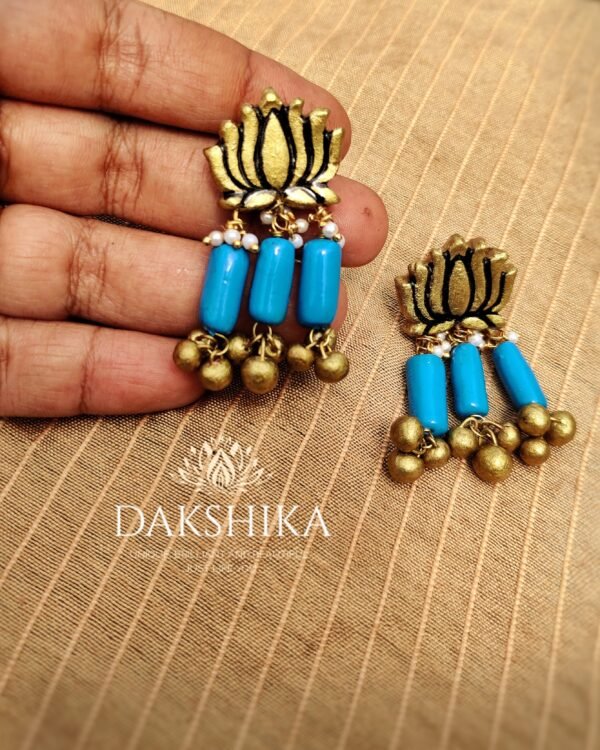 Terracotta- Medium Size Earrings ( Golden with Skey Blue)