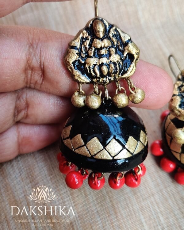 Terracotta- Big Size Jhumka ( Golden with Red & Black)