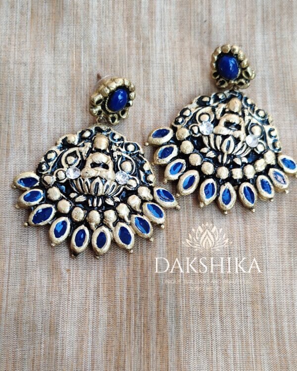 Terracotta- Big Size Earrings ( Golden with Blue)