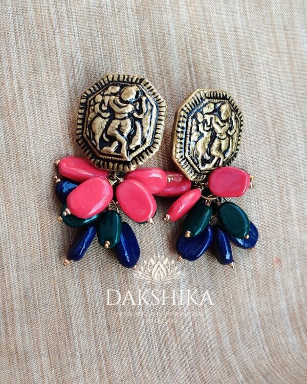 Terracotta- Medium Size Earrings ( Golden with Multi color)