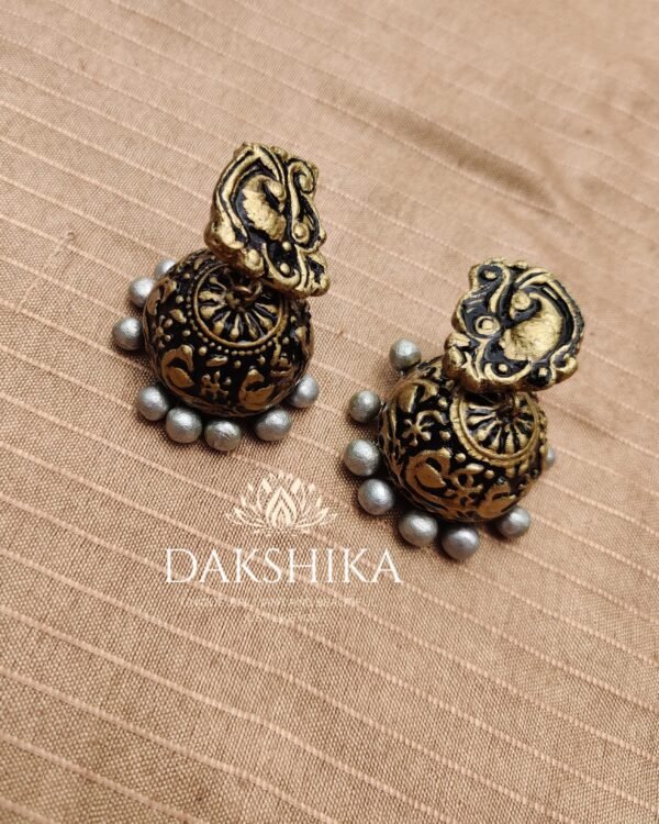 Terracotta- Medium Size Jhumka ( Golden with Black)