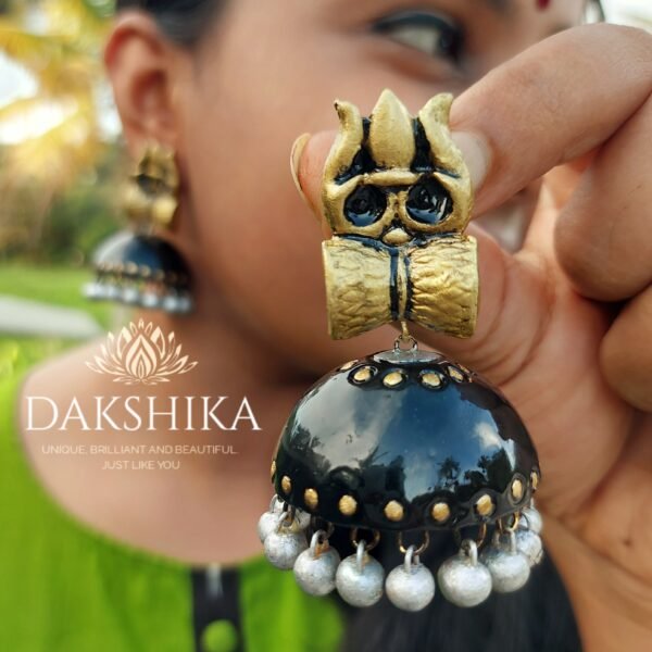 Terracotta- Big Size Jhumka ( Golden with Black)