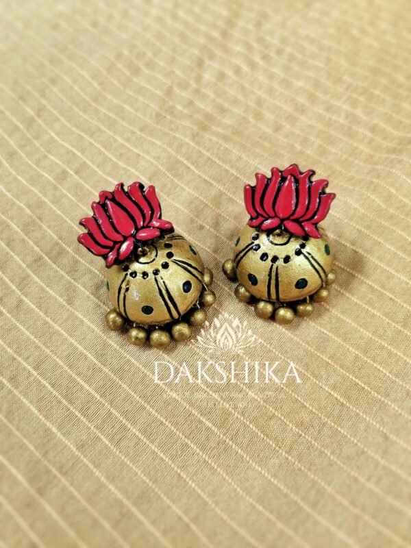 Terracotta- Big Size Jhumka ( Golden with Pink )