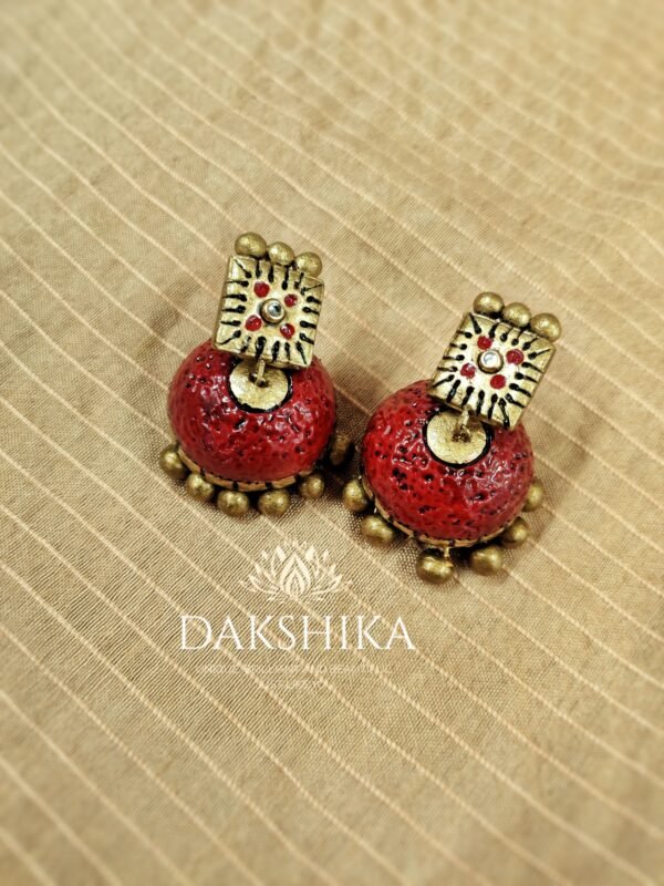 Terracotta- Big Size Jhumka ( Golden with Red )