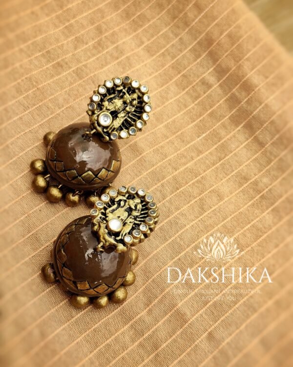 Terracotta- Medium Size Jhumka ( Golden with coffee Brown  )