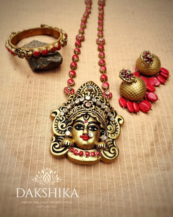Terracotta- Necklace With Jhumka & Bangles (Golden With Red)