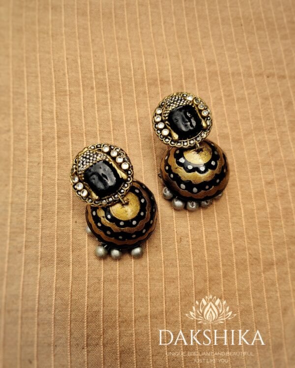 Terracotta- Medium Size Jhumka ( Golden with Black)