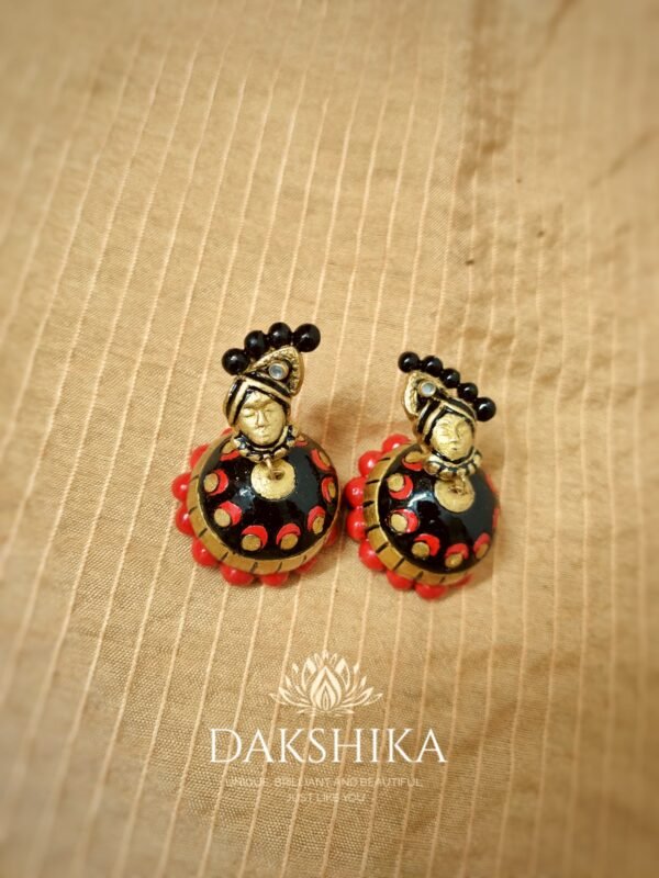 Terracotta- Medium Size Jhumka ( Golden with Red & Black)
