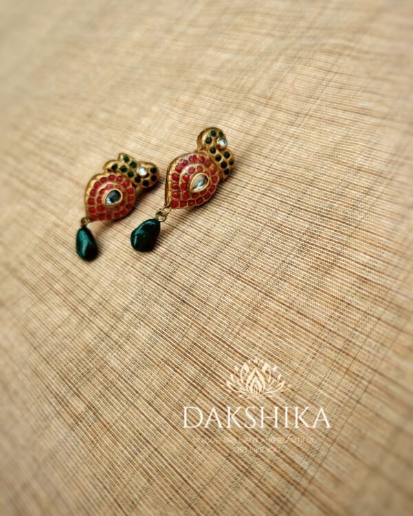 Terracotta- Small Size Earrings ( Golden with Red & Green )