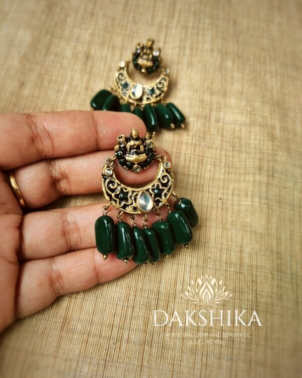 Terracotta- Big Size Earrings ( Golden with Green )