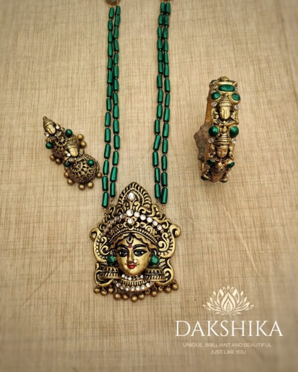 Terracotta- Necklace With Jhumka & Bangles (Golden With Green)