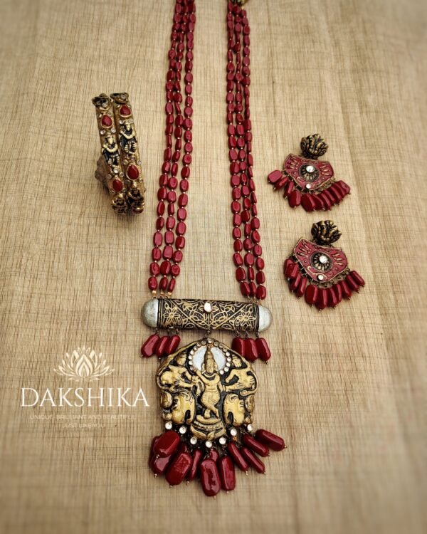 Terracotta- Necklace With Earrings & Bangles (Golden With Maroon )