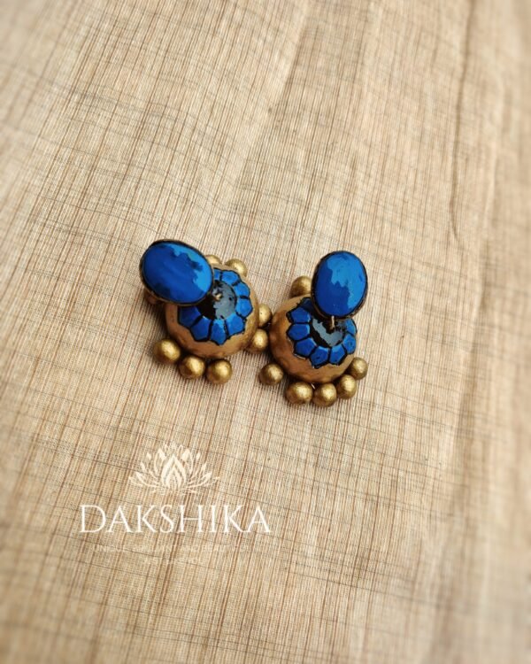 Terracotta- Necklace With Jhumka & Bangles (Golden With Blue) - Image 3