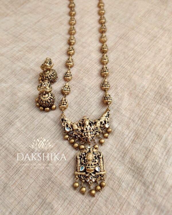 Terracotta- Long Necklace with Small Size Jhumka ( Golden )