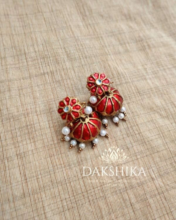 Terracotta- Big Size Jhumka ( Golden with Red )