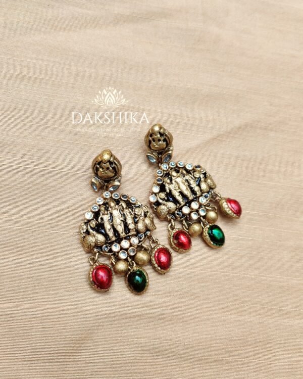 Terracotta- Big Size Earrings ( Golden with Red & Green )
