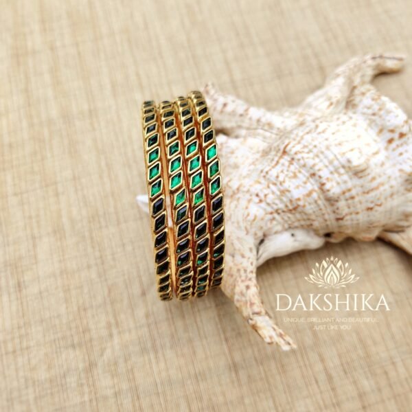 Terracotta- Necklace With Jhumka & Bangles (Golden With Green ) - Image 4