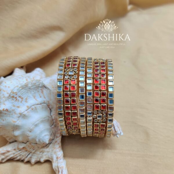 Terracotta- Necklace With Jhumka & Bangles (Golden With Red ) - Image 4