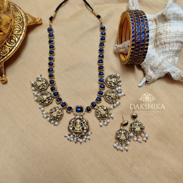 Terracotta- Necklace With Earrings & Bangles (Golden With Blue )