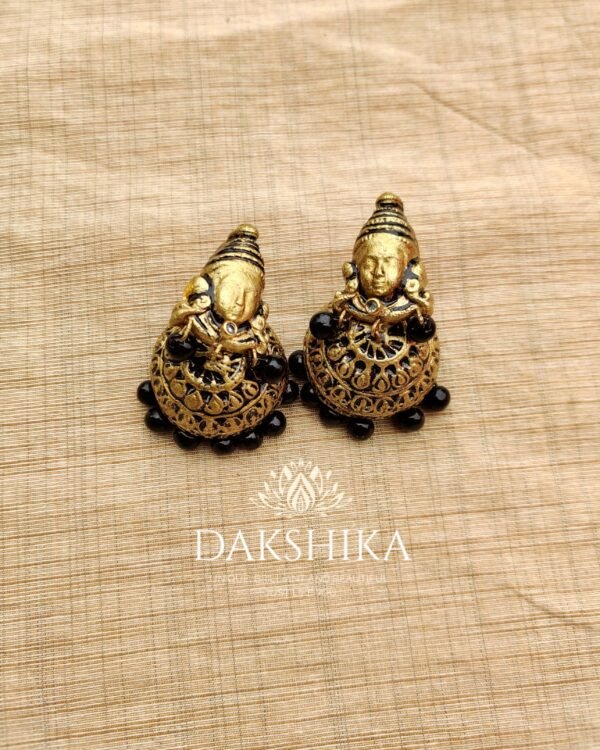 Terracotta- Medium Size Jhumka ( Golden with Black )