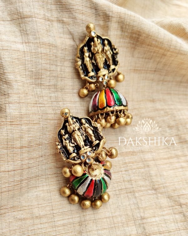 Terracotta- Big Size Jhumka ( Golden with  Multi colour )