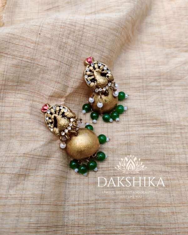 Terracotta- Small Size Jhumka ( Golden with  Green)