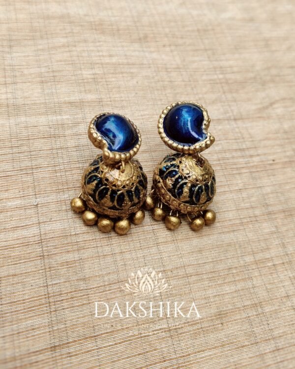 Terracotta- Small Size Jhumka ( Golden with  Blue)