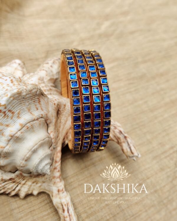 Terracotta- Necklace With Jhumka & Bangles (Golden With Blue ) - Image 4