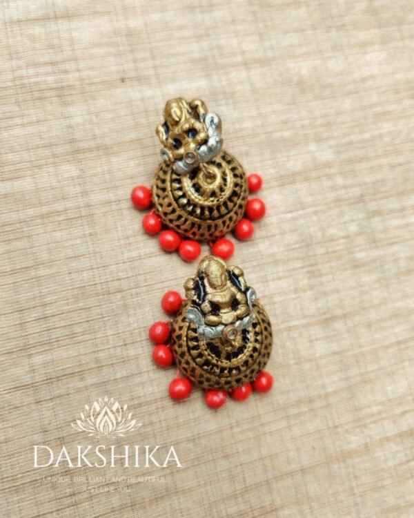 Terracotta- Medium Size Jhumka ( Golden with  Red)