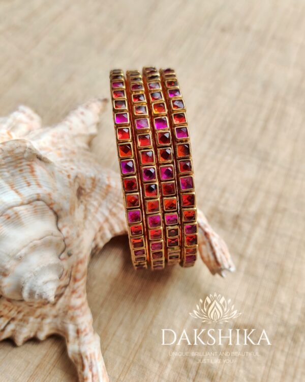 Terracotta- Necklace With Jhumka & Bangles (Golden With Red ) - Image 4