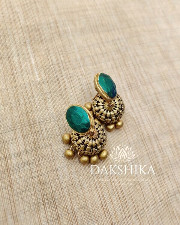 Terracotta- Small Size Jhumka ( Golden with Teal Blue )