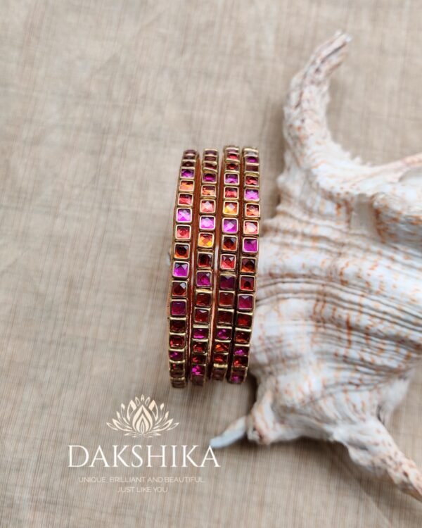 Terracotta- Necklace With Jhumka Stud & Bangles (Golden With Red & Yellow) - Image 6