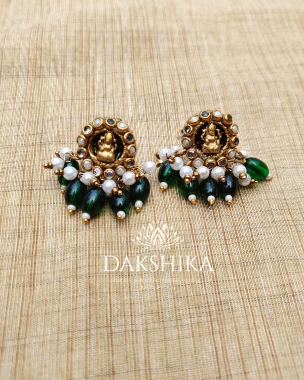Terracotta- Medium Size Earrings ( Golden with Green)