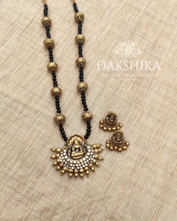 Terracotta-Long Necklace with Big Size Earrings (Golden With Black)