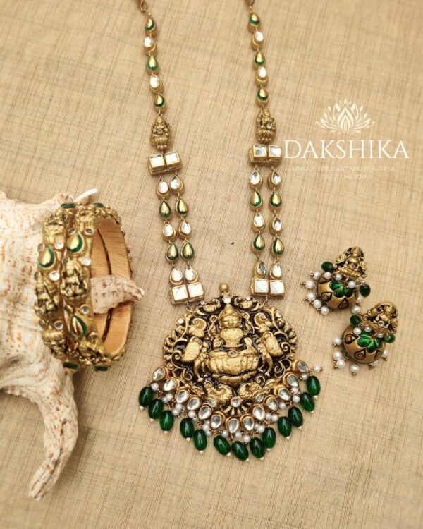 Terracotta- Necklace With Jhumka & Bangles (Golden With Green )