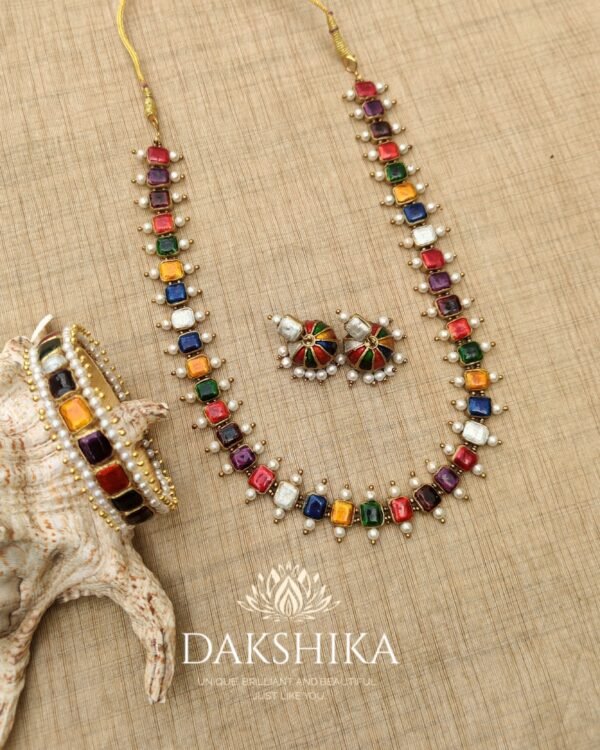 Terracotta- Necklace With Jhumka & Bangles (Golden With Multi color)