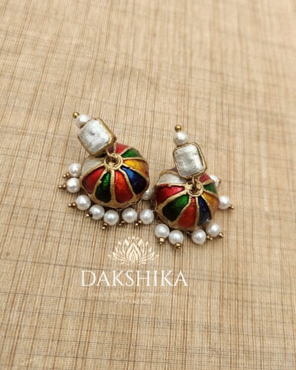 Terracotta- Medium Size Jhumka ( Silver with  Multi Color )