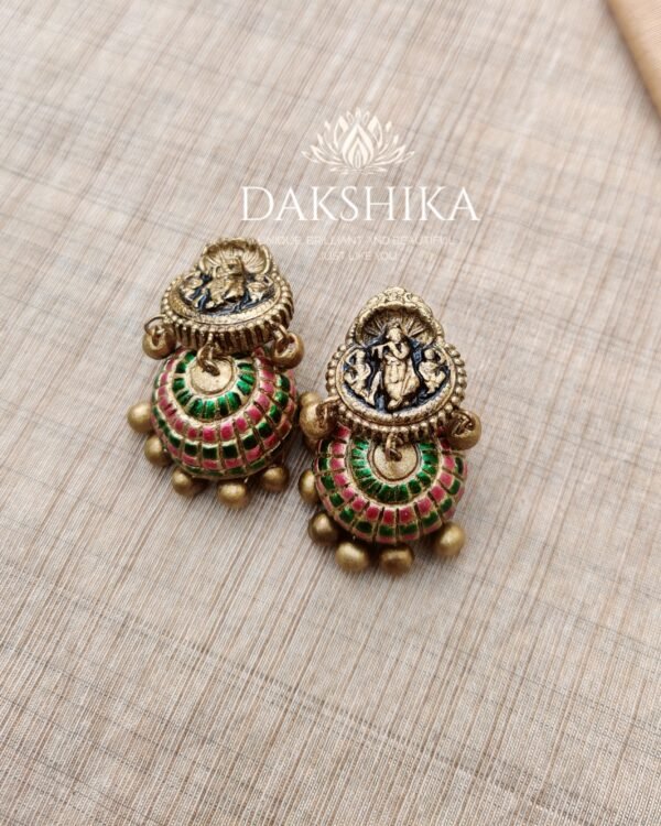 Terracotta- Big Size Jhumka ( Golden with  Green & Red )
