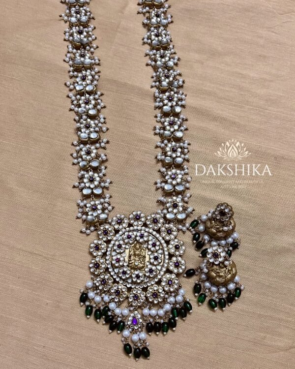 Pushpa-Long Necklace with Big Size Jhumka (Golden With White)