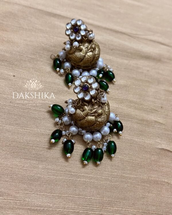 Terracotta- Medium Size Jhumka ( Golden with  Green)