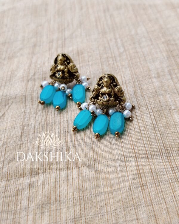 Terracotta- Medium Size Earrings ( Golden with Blue )
