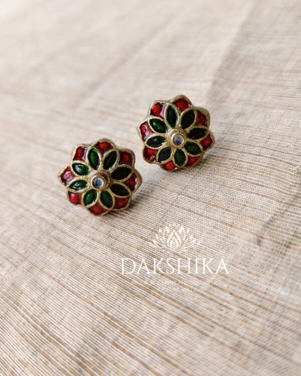 Terracotta- Big Size Earrings ( Golden with Green & Red)