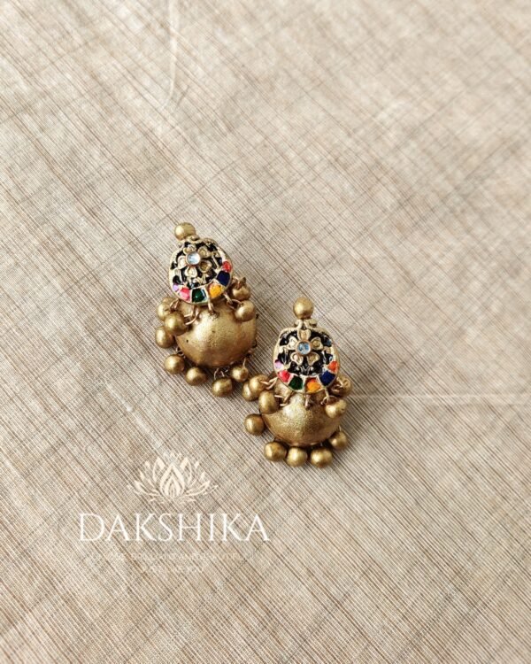 Terracotta- Small Size Jhumka ( Golden with  Multi Colour )