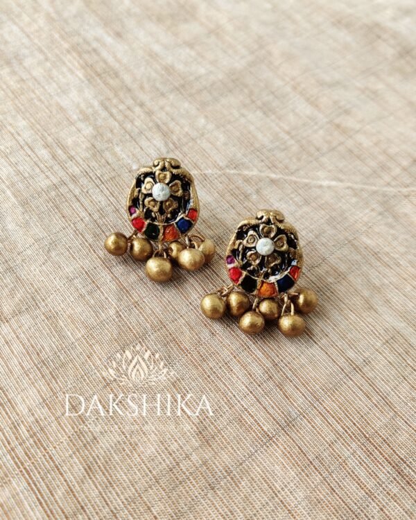 Terracotta- Medium Size Earrings ( Golden with Multi color)