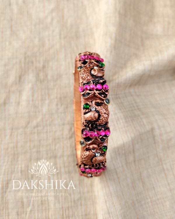 Terracotta- Necklace With Jhumka & Bangles (Copper With Green & Pink ) - Image 2