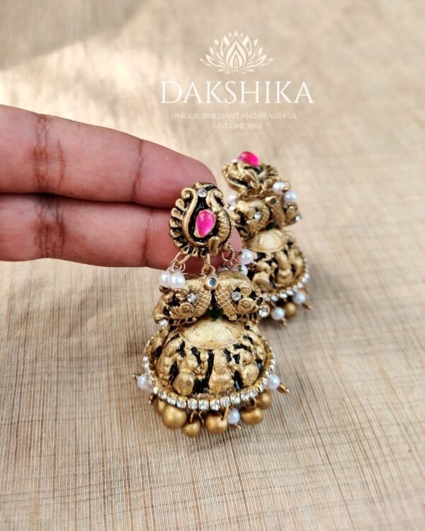 Terracotta- Big Size Jhumka ( Golden with  Pink )