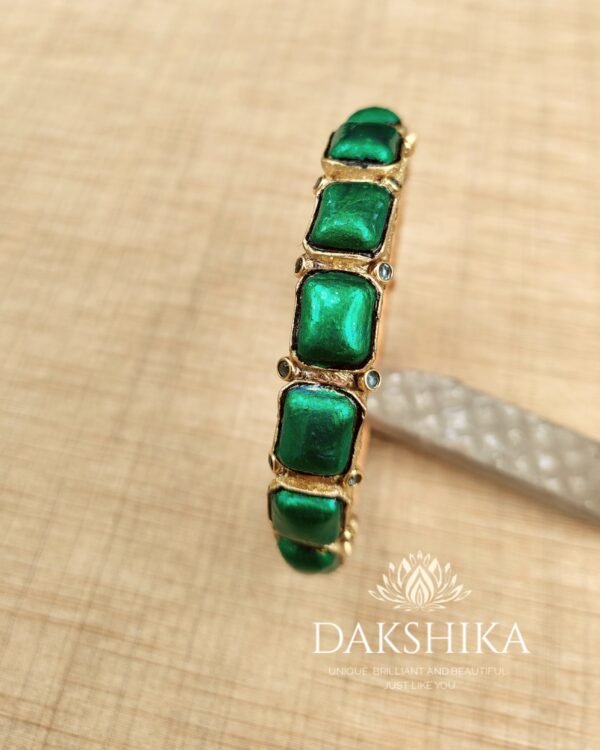 Terracotta- Necklace With Jhumka & Bangles (Golden With Green ) - Image 4